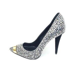 Giuseppe Zanotti Women Pumps Crystal Embellished Black Gold Cap Toe EU 37 US 7